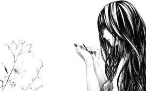 Sørgmodig animepige i sort og hvid — Sørgelig anime GIF Wallpapers