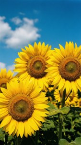 Klare solsikker mod en blå himmel, sommerlig blomsteræstetisk tapet. — Sommer æstetik Wallpapers
