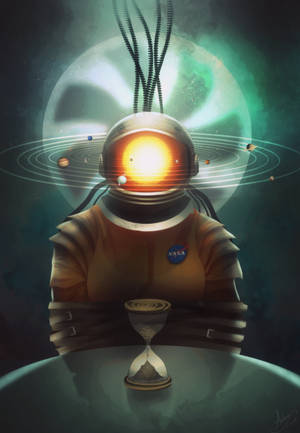 Kvindelig astronaut med solsystemmodel på hovedet tapet — OnePlus Pad 4 Wallpapers