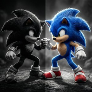 Sonic kæmper mod sin skygge, dobbelt natur. — Pixel Watch 3 Wallpapers