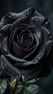 Nærbillede af en sort rose med dugdråber, gotisk og elegant. — Sort æstetisk GIF Wallpapers