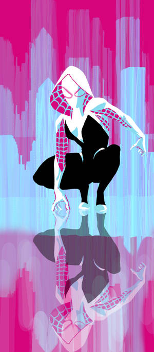 Spider Gwen refleksion pink og blå mobilkunst tapet. — Pixel 11 Wallpapers
