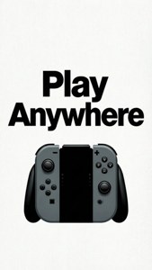 En typografisk tapet med 'Play Anywhere' og silhuet af Nintendo Switch wallpaper