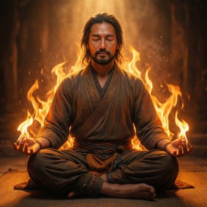 Surtur mediterer roligt i ilden. — Pixel Watch 3 Wallpapers