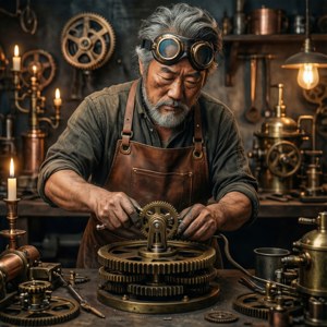 Kurusu Konochi som steampunk-opfinder — Pixel Watch Wallpapers