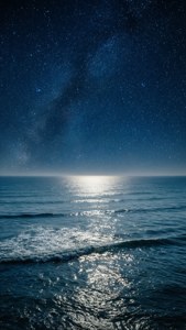 Roligt hav under en stjerneklar nattehimmel med spejlinger. — Himmeludsigt Wallpapers