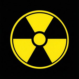 En flad illustration af et strålingstrefoil-symbol på sort baggrund. — Pixel Watch Wallpapers