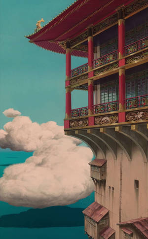 Studio Ghibli Landskab Slot Over Hav — Galaxy Tab Active5 Wallpapers