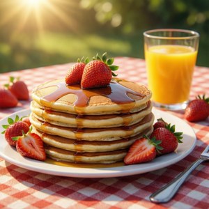 Lækre pandekager jordbær sommer morgenmad pfp baggrund — Solopgang Wallpapers