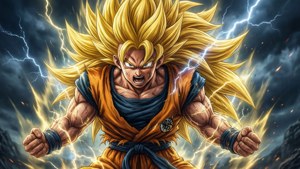 Goku, der oplader til Super Saiyan 3 med lyn. — Goku Wallpapers