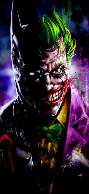 Syg telefon halvt Batman og halvt Joker — Galaxy S25 Ultra Wallpapers