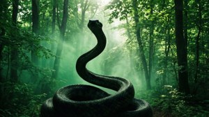 Smaragdgrøn skov med en slangesilhuet for en naturinspireret Slytherin-æstetik. — Slytherin æstetik Wallpapers
