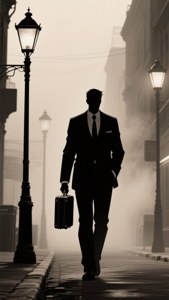 Sort anime noir-baggrundsbillede af mand i jakkesæt i tåge. — Sort anime Wallpapers