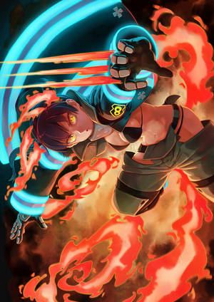 Tamaki Kotatsu med katteører og hale af ild fra Fire Force fanart wallpaper — Oppo Pad 4 Pro Wallpapers