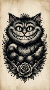 Cheshire-kat i traditionel tatoveringsflash-stil. — Cheshire Cat Wallpapers