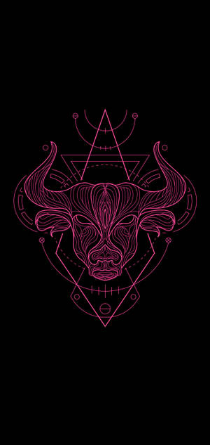 Baggrund med Taurus stjernetegn i pink linjeværk — iPhone 16 Wallpapers