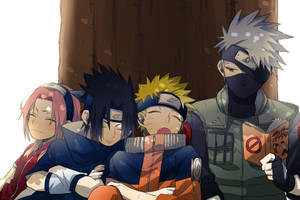 Team 7 Naruto-figurer under træ vægbaggrund — Naruto karakterer Wallpapers
