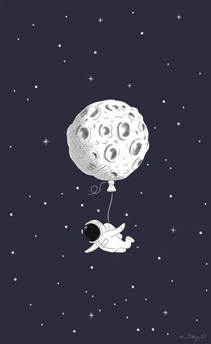Tegneserieastronaut og en måneballon — Galaxy Tab Active5 Pro Wallpapers