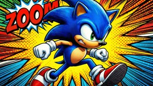 Sonic springer ud af en tegneserie med dristige effekter.