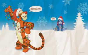 Tigger og julemanden i sneen — Disney jul Wallpapers