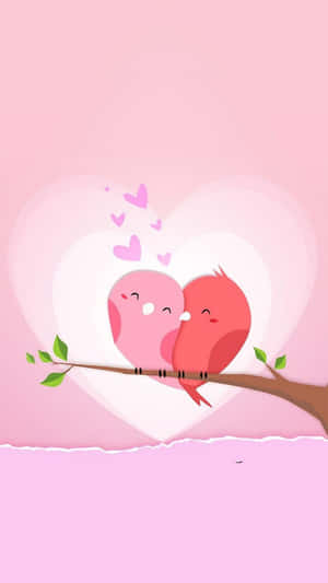 to fugle sidder på en gren med hjerter på — Sød valentinsdag Wallpapers