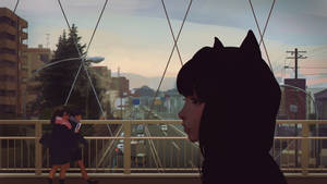 Tokyo Japan Pige Med Katteører — Pige med hættetrøje anime Wallpapers