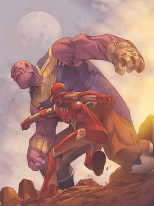Tony Stark kæmper mod Thanos om universets skæbne. — Galaxy Z TriFold Wallpapers