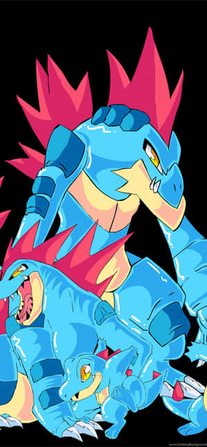 Totodile Evolution - Øjebliksbilleder af Totodile, Croconaw og Feraligatr i sort