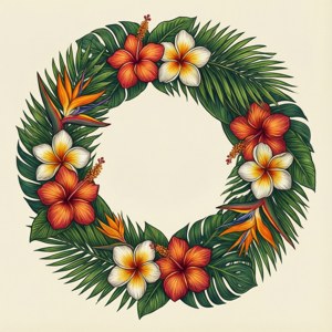 Elegant cirkulær tropisk blomsterkrans på cremefarvet baggrund. — Pixel Watch Wallpapers