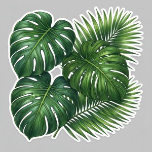 Sæt af tropiske bladklistermærker i grønt. — Tecno Phantom V Flip Wallpapers