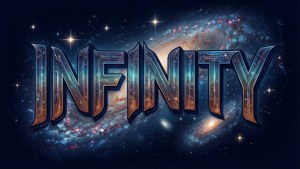 Typografikunst med ordet UENDELIG og rum-elementer wallpaper