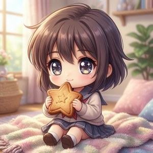 Chibi Ushio holder glad en stjernekage — Huawei nova Flip S Wallpapers