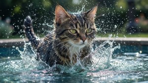 Elementær vand-animekat, der leger i en springvand. — Anime kat Wallpapers