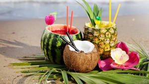 Vandmelon, ananas og kokos tropiske drinks wallpaper — Chromebook Wallpapers