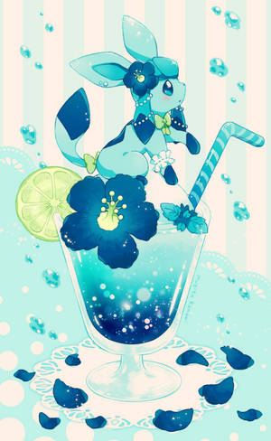 Chibi Glaceon På Tropisk Drink Tapet — Lenovo Legion Y700 AI Wallpapers