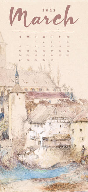 Vintage marts 2022 kalender tapet — iPhone 16 Pro Max Wallpapers