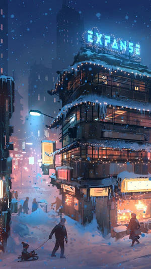 Vintertelefon Expanse Bygning — Neon Wallpapers