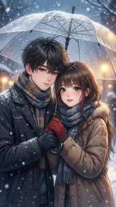 Anime-par i sne under paraply — Anime par GIF Wallpapers