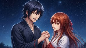 Romantisk baggrundsbillede af Yato og Hiyori under stjernerne — Anime par GIF Wallpapers