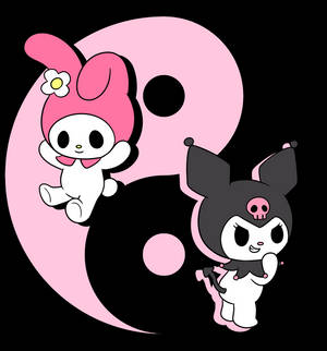 Yin yang Kuromi og Melody baggrund — Oppo Find N Wallpapers
