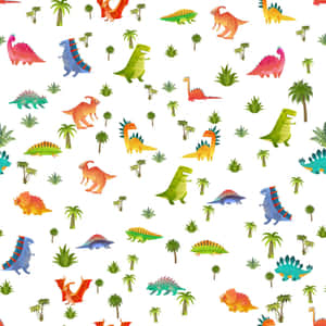 Yndige dinosaurillustrationer på en farverig baggrund