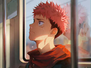 Yuji Itadori græder på toget — Jujutsu kaisen Wallpapers