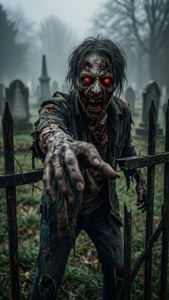 Zombie med glødende røde øjne på kirkegård — iPhone 5 Wallpapers